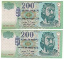 2002. 200Ft (2x) sorszámkövetők "FB 7790059 - FB 7790060" T:XF