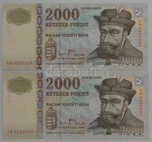 2007. 2000Ft (2x) sorszámkövetők "CB 0252526 - CB 0252527" T:UNC