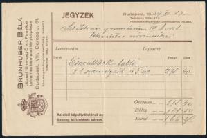 1939 Bp., Brunhuber Béla József főherceg udvari és kamarai fényképésze fejléces számla