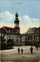 1914 Sopron, Városház tér, Tűztorony, Népkonyha. Piri Dániel kiadása 618. sz. (EK)