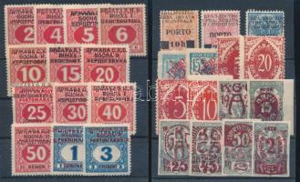 Jugoszlávia 1918-1920 28 klf bélyeg sok portóval, köztük 2 db teljes sor is, 2 stecklapon