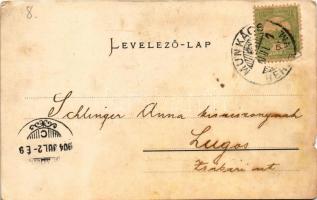 1904 Munkács, Mukacheve, Mukacevo; Fő utca a római katolikus templommal télen este holdfényben, Witt...