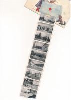 Sopron, népviseletes leporello, benne kőfejtő, Tómalom, magyar folklór s: Klaudinyi (tűnyomok / pinm...