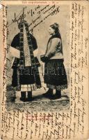 1903 Alsólopassó, Lopassó, Dolny Lopasov; Leányok Lopason (Verbü mellett, Nyitra megye). Tót népviseletek 24. sz. Sochán P. kiadása / Slovak (Upper Hungarian) folklore (b)