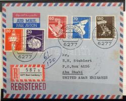 NSZK levélgyűjtemény Prinz albumban. A levelek mind Abu Dhabiba mentek, főleg alánlott légi levelek érdekes bérmentesítésekkel
