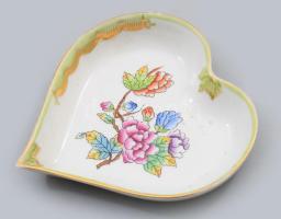 Herendi szív alakú ékszeres tálka, jelzett, kis kopással, 10x10 cm