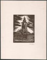 Gáborjáni Szabó Kálmán (1897-1955): Brassó-Városháza, fametszet, papír, jelzett a metszeten, 13x10 cm