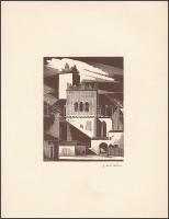 Gáborjáni Szabó Kálmán (1897-1955): Nagyenyedi templomerőd, fametszet, papír, jelzett a metszeten, 13x10 cm