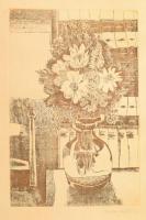 Kádár Katalin (1951): Csendélet, rézkarc, papír, jelzett, 29x19,5 cm