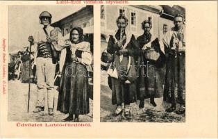 Lublófüred, Lubló-fürdő, Kúpele Lubovna (Ólubló, Stará Lubovna); Lubló-fürdő vidékének népviselete. Szeiffert Endre kiadása / Slovak (Upper Hungarian) folklore
