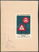 1960 ,,A KRESZ előírásait minden évszakban tartsuk be! Kiadja: Közlekedési Szakszervezet" közlekedésbiztonsági kártyanaptár terv, lapra ragasztva, a Képző- és Iparművészeti Lektorátus jóváhagyásával