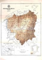 [Térkép] Háromszék megye térképe. Tervezte: Gönczy Pál. Rajzolta: Kogutowicz Manó. Mértéke: 1:300 000. (1887). Budapest, 1887. Posner Károly Lajos és Fia Térképészeti Intézete. Színes kőnyomat, mérete: 410x310 mm egy 530x345 mm méretű térképlapon. Az 1876. évi vármegyerendezés után szükségessé vált új, a közoktatásban is haszonnal forgatható megyetérképeket készíteni. A feladatra Gönczy Pál közoktatásügyi államtitkár Kogutowicz Manó (1851-1908) térképészt kérte fel, a magyar kartográfia korszakos egyéniségét, aki 1884-1890 között 30 vármegye nagy felbontású térképét készítette el. E térképkiadás mellékterméke a közigazgatási áttekintő térképek sora, melyből példányunk a székely Háromszék megye területét ábrázolja, az ország délkeleti határán. Színes térképünk a hegy- és vízrajzi részleteken kívül feltünteti a megye járási beosztását, vasút- és közúthálózatát, rendezett tanácsú városait (Sepsiszentgyörgy, Kézdivásárhely, Bereck), mezővárosait, falvait és pusztáit; romjait, fürdőit és barlangjait. Egyes települések mellett az elérhető takarékpénztári, postai és távírdai szolgálatok is szerepelnek. A térképen jól tanulmányozható a megye vasúti infrastruktúrájának fejlődése, a vasút ez idő szerint csupán az Olt másik oldalán, Brassó megyében követi Háromszék határát, Háromszékben csupán a baróti akna bányáját éri el, az Olt és a Feketeügy völgyeiben meg sem közelíti Sepsiszentgyörgyöt és Kézdivásárhelyt. A megye területe domborzati szempontból színezve, a szomszéd megyék vízrajzi, közlekedési és településhálózati részletei csupán jelzésszerűek. A térkép felirata a bal felső sarokban, felette az egyesített megye címere lebeg; jelmagyarázat a jobb alsó sarokban. A bal alsó sarokban Sepsiszentgyörgy és környékének kétszínnyomású, 1:75 000 mértékű térképe. Jó állapotú lap, hajtásnyomokkal, hátoldalán illesztésekkel, illetve kézi feliratozással.