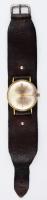 Poljot 16 köves karóra, bőr szíjjal, működik, karcos, d: 32 mm