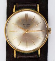 Poljot 16 köves karóra, bőr szíjjal, működik, karcos, d: 32 mm