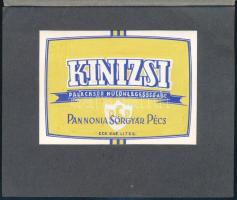 cca 1952 Cziglényi László: Kinizsi sörcímke terv, kézzel festett, kartonra ragasztva, a hátoldalon f...