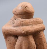 SZL jelzéssel: Búsuló nő. Kerámia, fa talapzaton, m: 16,5 cm