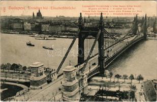 1908 Budapest, Erzsébet híd (legnagyobb fesztávolság a világ összes hídjai között), gőzhajó. 8707. (EK)
