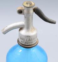 Hattyú Szikvízgyár Vállalat Budapest kék szódásüveg, m: 27 cm