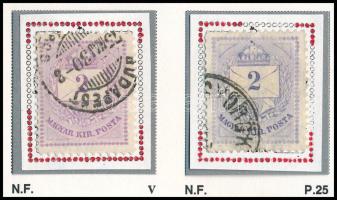 1874 2 db Színesszámú 2kr durva gyöngyjavítással, nagyon ritka (ex Orbán, Sebestyén aranyérmes kiállítási anyagból)