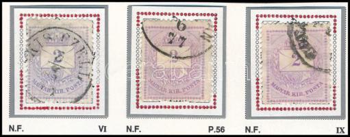 1874 3 db Színesszámú 2kr durva gyöngyjavítással, nagyon ritka (ex Orbán, Sebestyén aranyérmes kiállítási anyagból)