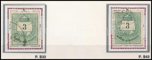 1874 2 db Színesszámú 3kr durva gyöngyjavítással (ex Orbán, Sebestyén aranyérmes kiállítási anyagból)