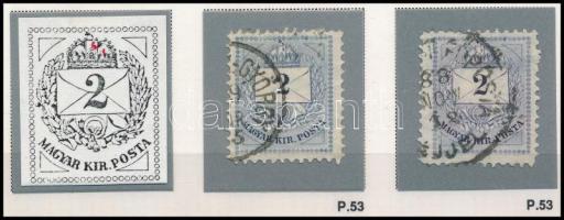 1881 2 db Színesszámú 2kr ritka vésetjavítással (ex Orbán, Sebestyén aranyérmes kiállítási anyagból)