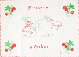 Kézzel hímzett gyermek falvédő, Piroska és a farkas mintával, 50x68 cm