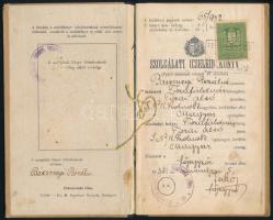 1932 Szolgálati cselédkönyv, 50f okmánybélyeggel