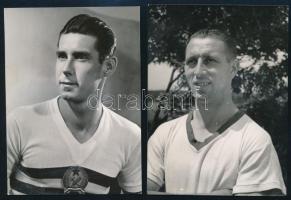 cca 1960 Palotás Péter (1929-1967) és Kovács Imre (Kovács I) (1921-1996) válogatott labdarúgók, az Aranycsapat tagjai, 2 db fotó, az egyik a hátoldalon pecséttel jelzett, 12x9 cm