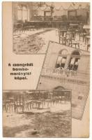 1923 Csongrád, a bombamerénylet képei, mutatvány a Tolnai Világlapja heti számából, belső. 1923. december 26-án a csongrádi izraelita nőegylet bálján kézigránátos támadás történt, a három halálos áldozattal járó merénylet elkövetésével egy antiszemita mozgalom tagjait vádolták meg, köztük a város későbbi polgármesterét. (fl)