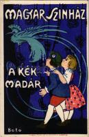 Magyar Színház: A Kék Madár reklámlap, Kunossy Vilmos és Fia kiadása / Hungarian theatre play advertisement, poster s: Bató (EK)