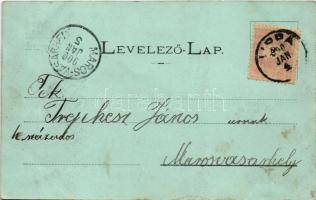 1900 Lippa, Lipova; Fő utca este holdfényben, üzletek. Konstantin Sándor kiadása / main street at ni...