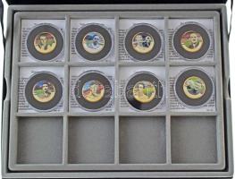 2002-2016. 8db 50 Eurocent érme kapszulában, multicolor rátéttel, "A Magyar Foci Legendái" sorozat: Táncos Mihály, Tóth Potya István, Varga Zoltán, Schlosser Imre, Göröcs János, Farkas János, Orth György, Machos Ferenc. Összesen 24 férőhelyes (50x50mm) éremtartó kazettában, kivehető tálcával T:UNC-XF