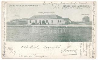 1900 Marzsina, Marschina, Margina; Fűtőház, Schwarz Szarvas vendéglője, vasútállomás / railway station, heating house, restaurant, inn (fl)