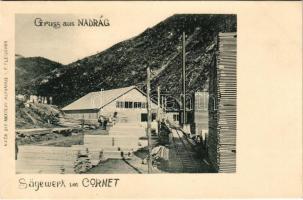 Nadrág, Nadrag, Steinacker; Sägewerk im Cornet / fűrésztelep, iparvasút. E. Fleischer amatőr felvétele után / sawmill, industrial railway