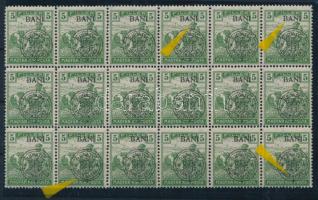 Kolozsvár 1919 Arató 5f 18-as tömb több lemezhibával a felülnyomatban, Bodor vizsgálójellel