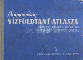 Magyarország vízföldtani atlasza. Készült a Magyar Állami Földtani Intézetben. Főszerk.: Schmidt Eligius Róbert. Bp., [1962], M. Áll. Földtani Intézet (Offset-ny.), (4)+73 p. Kiadói félvászon-kötés, viseltes, kissé sérült, koszos borítóval, néhány kissé ázott, foltos lappal, két lap sérült. Nagyalakú (41,5x57 cm).