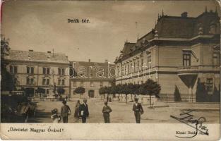 1911 Magyaróvár, Mosonmagyaróvár; Deák tér, Takarékpénztár bérháza, Fekete Sas vendéglő. Buda János kiadása (EK)