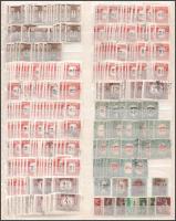 Kis magyar tétel kétoldalas nagyalakú berakólapon, közte portó bélyegek és többlet példányok