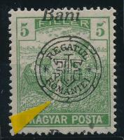 Nagyvárad 1919 Arató 5f "hurkás kör" lemezhibával a felülnyomatban, Bodor vizsgálójellel