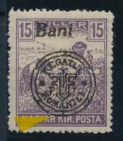 Nagyvárad 1919 Arató 15f "hurkás kör" lemezhibával a felülnyomatban, Bodor vizsgálójellel