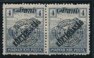 Nagyvárad 1919 Arató/Köztársaság 4f pár, "hurkás kör" lemezhibával a felülnyomatban, Bodor vizsgálójellel