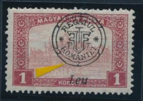 Nagyvárad 1919 Parlament 1K "hurkás kör" lemezhibával a felülnyomatban, Bodor vizsgálójellel