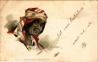 1900 Arabien, Morgenländische Frauenschönheiten. Edgar Schmidt (Dresden) / Arab hölgy / Arabian lady, folklore. litho (EB)