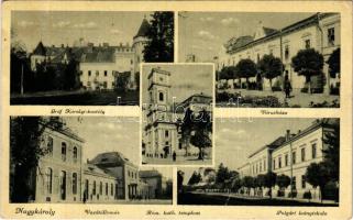 1948 Nagykároly, Carei; Gróf Károlyi kastély, Városháza, vasútállomás, Római katolikus templom, Polgári leányiskola / castle, town hall, railway station, Catholic church, girl school (r)