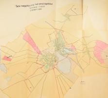 1939 Dr. Bendefy [László]: Tata nagyközség háromszögelése, Pontvázlat, 1 : 10.000. Kézzel rajzolt, nagyméretű térkép / alaprajz, Bendefy László (1934-ig Benda László) (1904-1977) földmérő mérnök (geodéta), geológus, történész, illetve Téglás Sándor m. kir. mérnök aláírásával, a hajtások mentén szakadásokkal, 108x102 cm