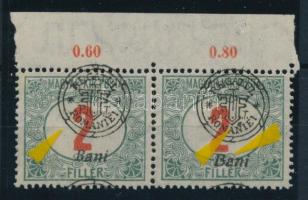 Nagyvárad 1919 Pirosszámú Portó 2f pár "hurkás kör" és más lemezhibákkal, Bodor vizsgálójellel