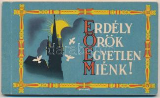 Erdély Örök Egyetlen Miénk! - 16 db régi erdélyi irredenta művészlap egy képeslapfüzetben Gebhardt és Szilágyi aláírásaival. Kiadja a Székely Egyetemi és Főiskolai Hallgatók Egyesülete, Klösz Coloroffset Budapest / Postcard booklet with 16 pre-1945 Transylvanian irredenta art postcards with the signatures of Gebhardt and Szilágyi
