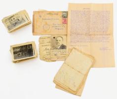 Tartalmas II. világháborúhoz fűződő fotó- és papírrégiség tétel: több mint 100 db fotó a háború idejéből (főként Ausztriában készült, vegyes felvételek), iratok (Pohli Henrik kereskedő fényképes igazolványa, Brenner Kálmán tart. honvéd származási igazolványa, levelei, stb.), változó állapotban, érdekes, átnézendő anyag!