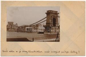 1929 Budapest, Lánchíd az 1914-15-ös átépítés alatt. Lapra ragasztott fotó. photo (EK)